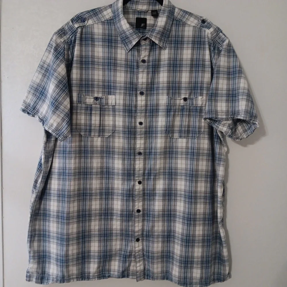 J. Ferrar‎ Shirt Men 2XL Tall Blue Short Sleeve Button Up Cotton - Picture 8 of 13